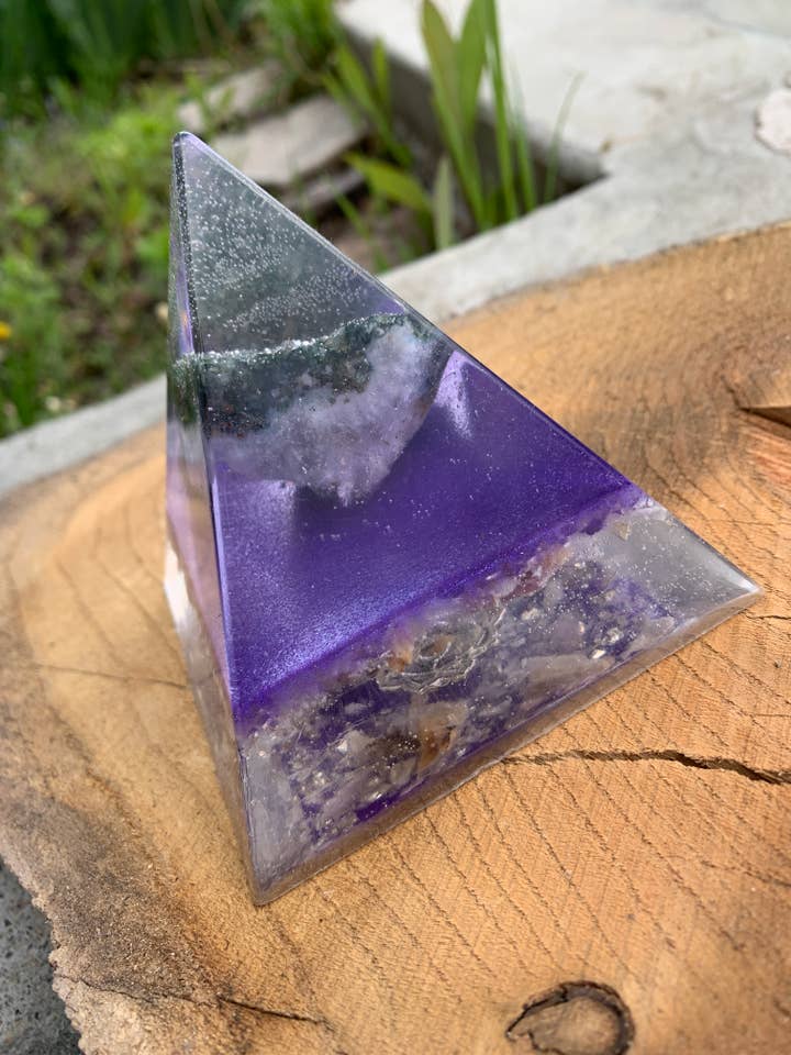 CHAKRA-CROWN Orgone Pyramid for wholesale by Orgonics by Driftwood Works Inc