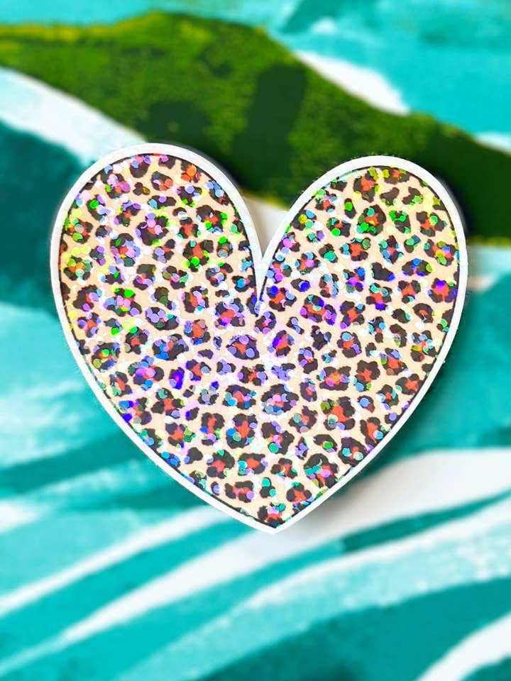 Leopard Heart Sticker - Valentine’s Day - Glitter Cheetah for wholesale by Korr Sticker Co