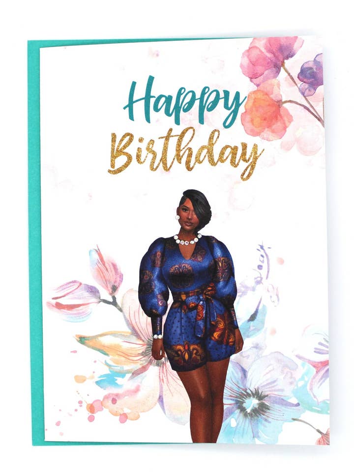 African American Birthday Card, Handmade Black Woman Greeting Card, Black, Blank, Gift for Friend, Custom for wholesale by Simply Created