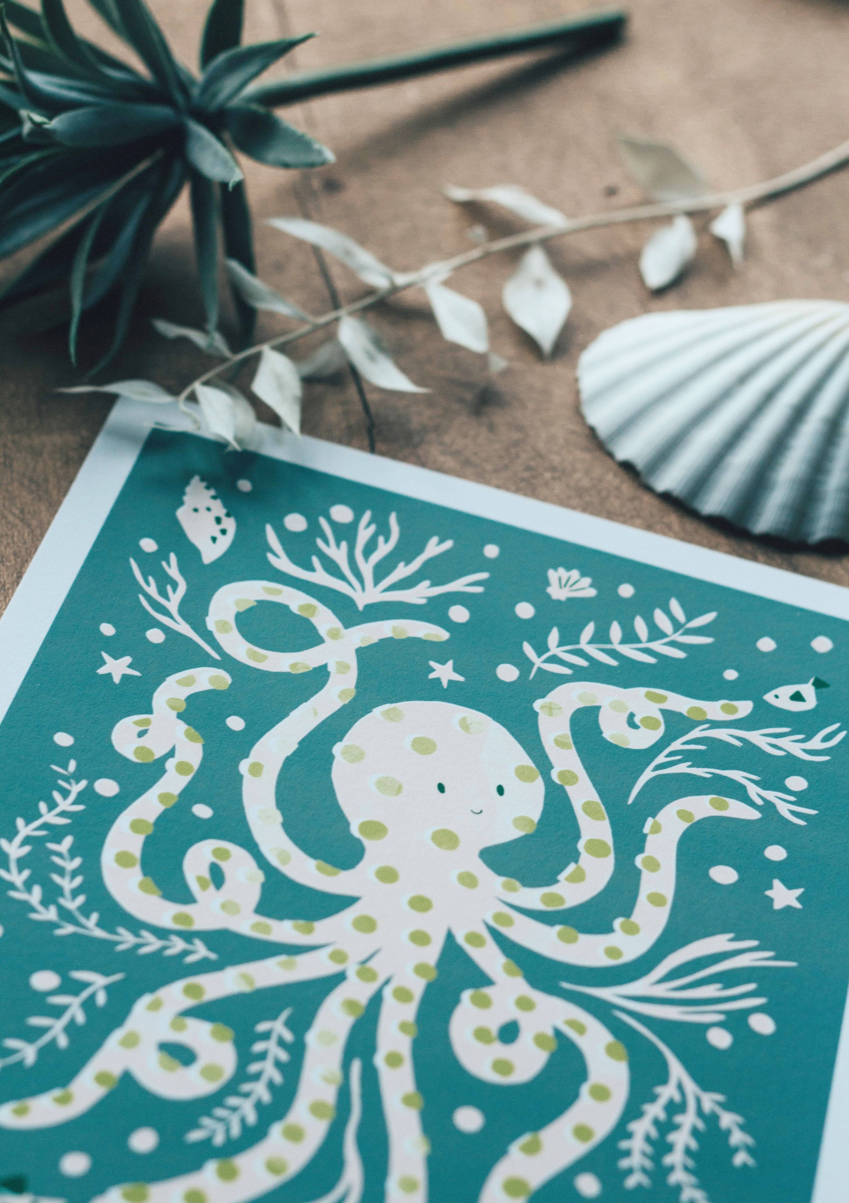 Slow Sunday - Wholesale Art Print - ‘Occy Octopus’ Friendly Sea Creature Fine Art Print For Children10