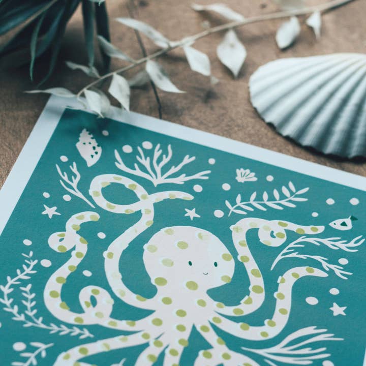 Slow Sunday - Wholesale Art Print - ‘Occy Octopus’ Friendly Sea Creature Fine Art Print For Children10