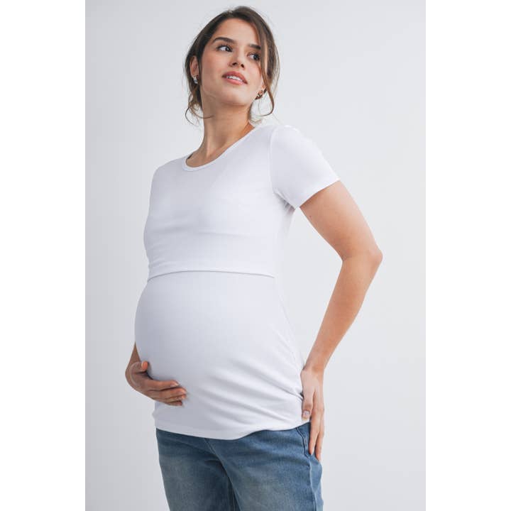 Korte Mouw Zwangerschaps- en Voedings-T-shirt met Voorpaneel voor wholesale door Hello Miz