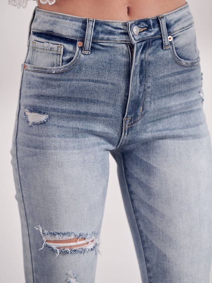 ARTEMIS VINTAGE - Wholesale Jeans - Women's - HIGH RISE STRETCH ANKLE STRAIGHT WITH DISTRESSED JEANS