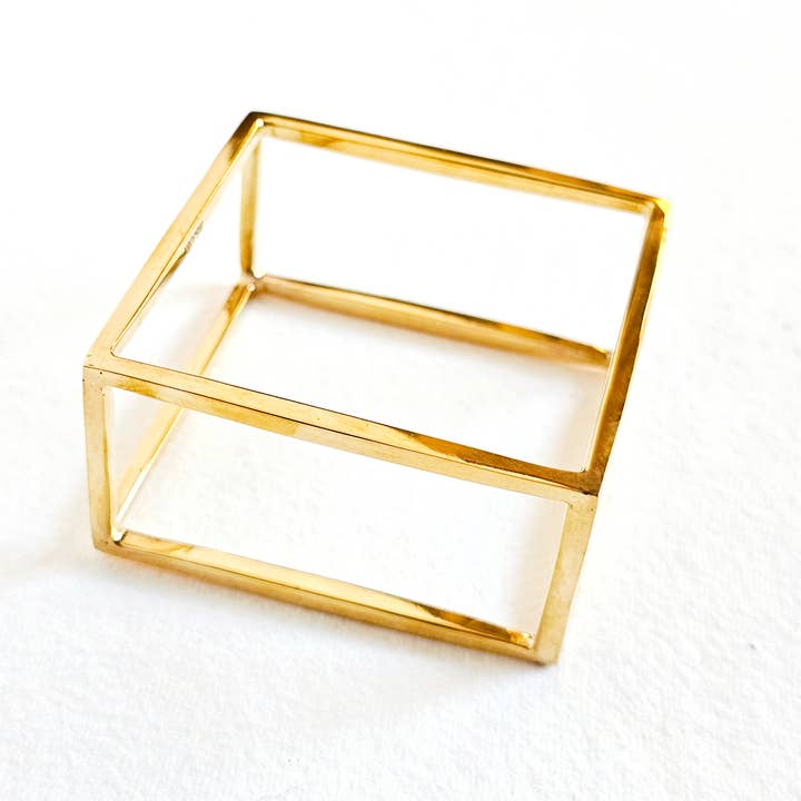 Bisjoux - Wholesale Cuff Bracelet - Brass bold cube square bangle bracelet 2 sizes