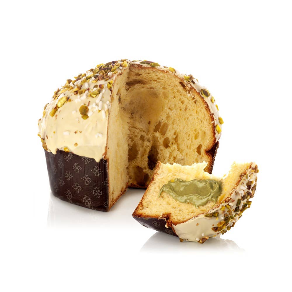 Bronte Dolci - Wholesale Chocolate Covered Sweets - 1 kg pistachio panettone with a 190 g jar of cream1