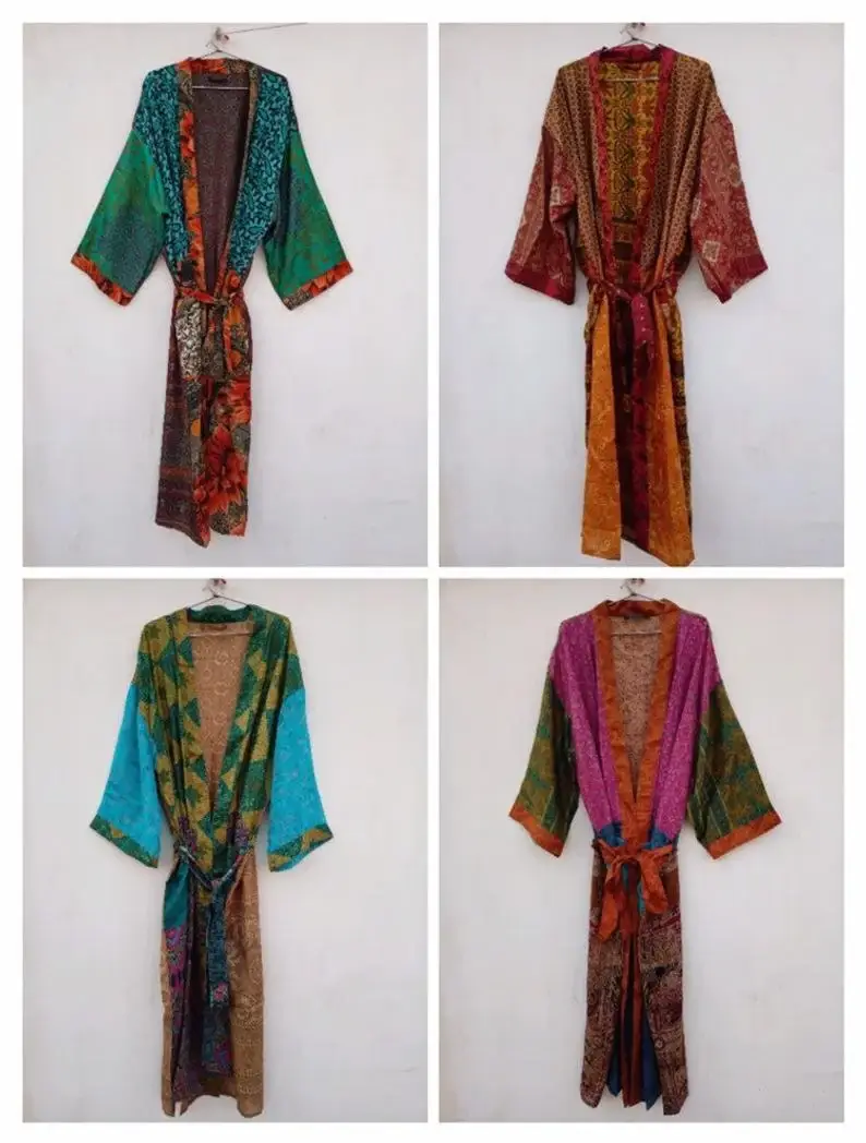 GYPSY STUDIO - Wholesale Robe - Women's - Silk Robes Vintage Recycle Silk Saree Patchwork Robes Silk 0