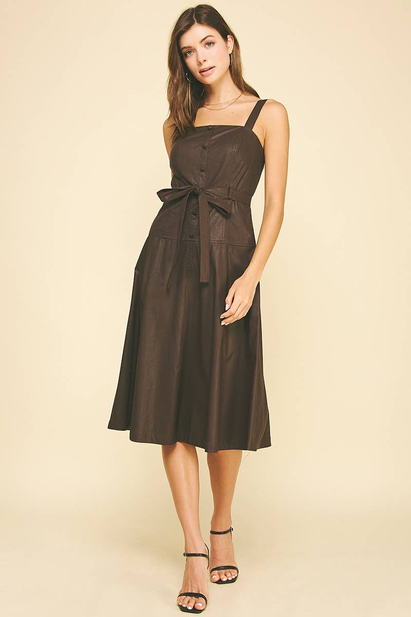 PINCH - Wholesale Dress - Women's - PU LEATHER BUTTON DETAILED MIDI DRESS - 6234D8