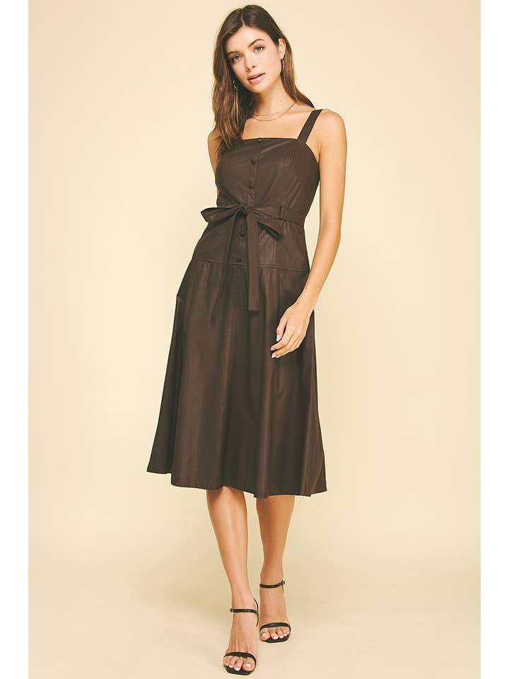 PINCH - Wholesale Dress - Women's - PU LEATHER BUTTON DETAILED MIDI DRESS - 6234D8
