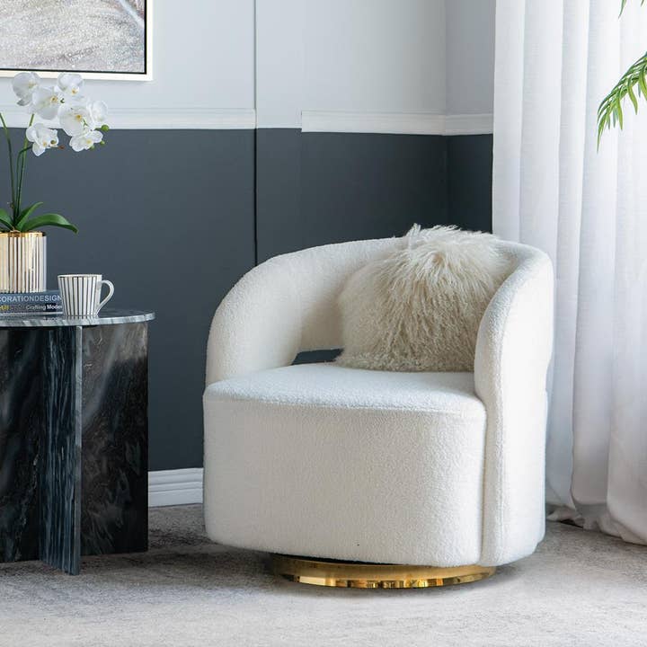 A&B Home Group Inc. - Wholesale Chair - 26.5x29.5x29.5" Cream Swivel Barrel Chair with Raised Back2