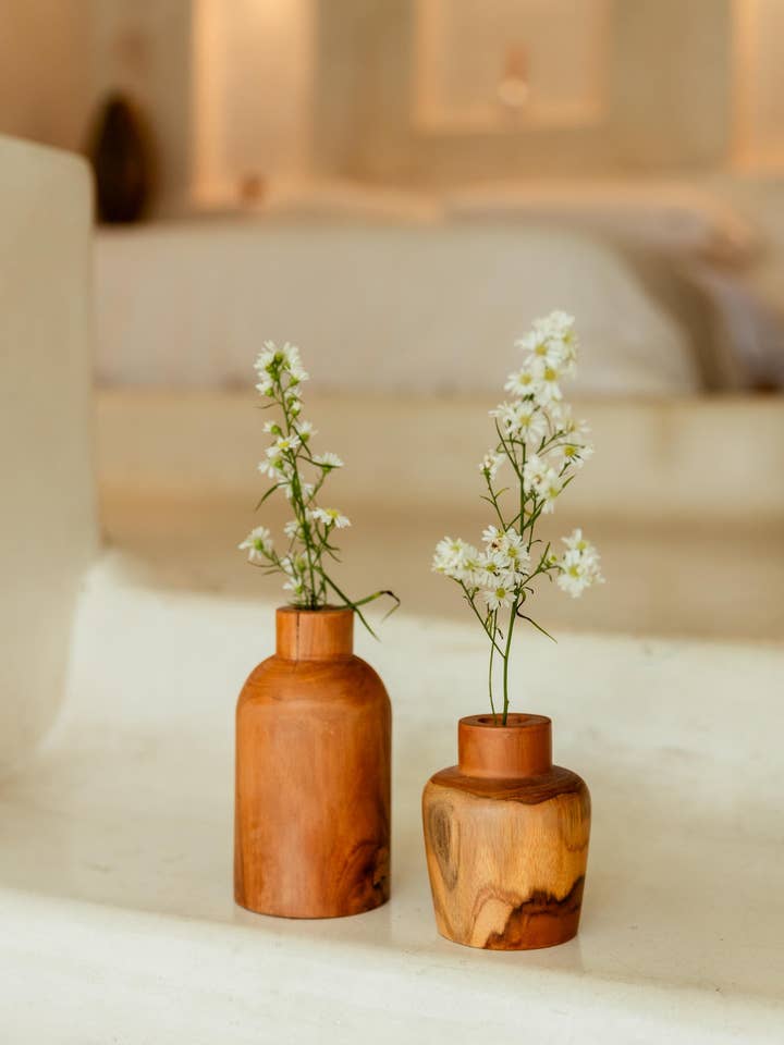 Teak Flower Vases for wholesale by Village Thrive