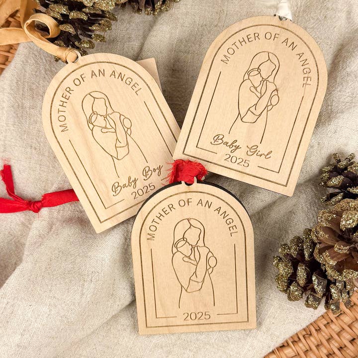 Personalized “Mother of an Angel” Ornament – Wood Memorial for wholesale by Rocky Knoll Co.
