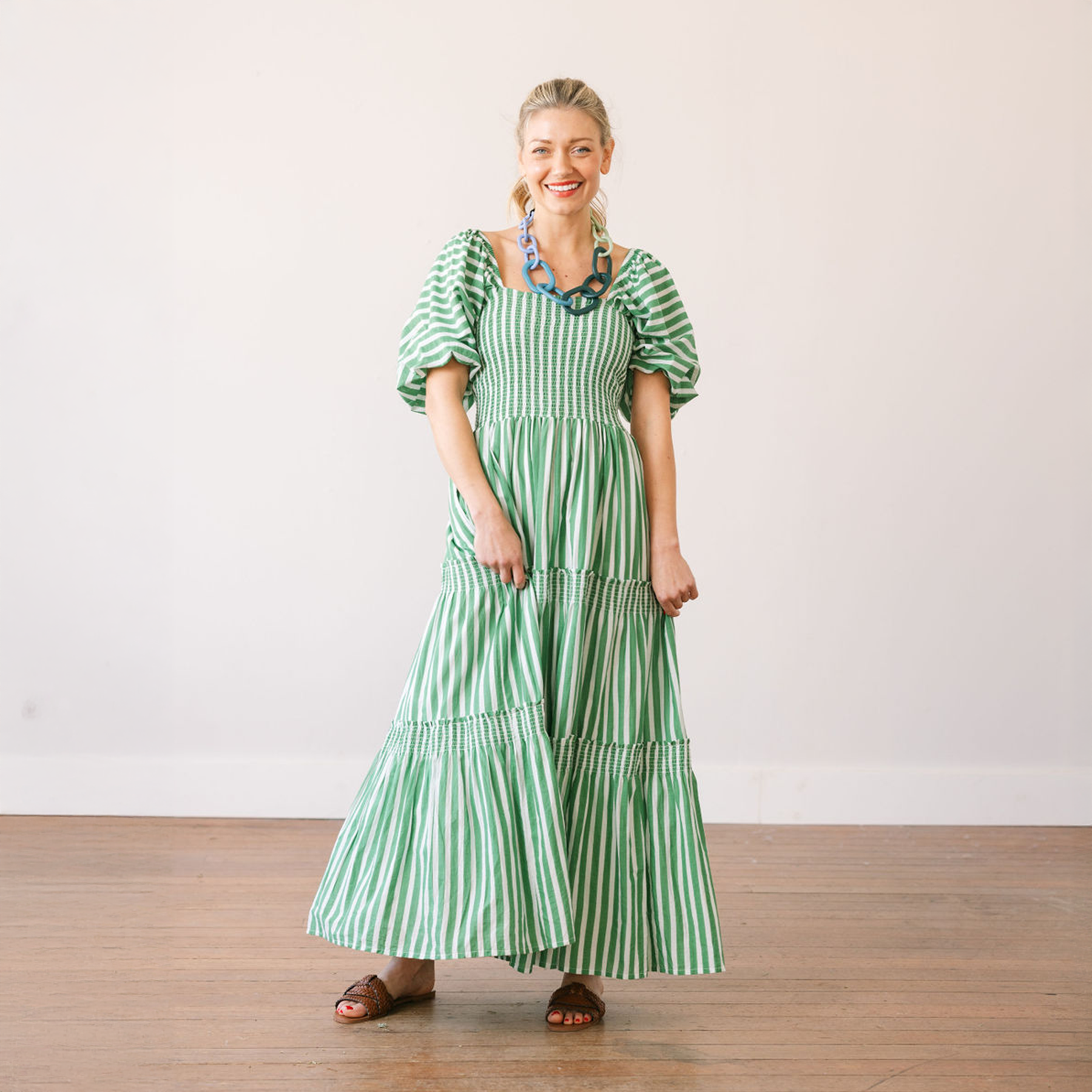 Sunshine Tienda - Vendita all'ingrosso Vestito - Donna - Abito Tula a righe verdi e bianche3