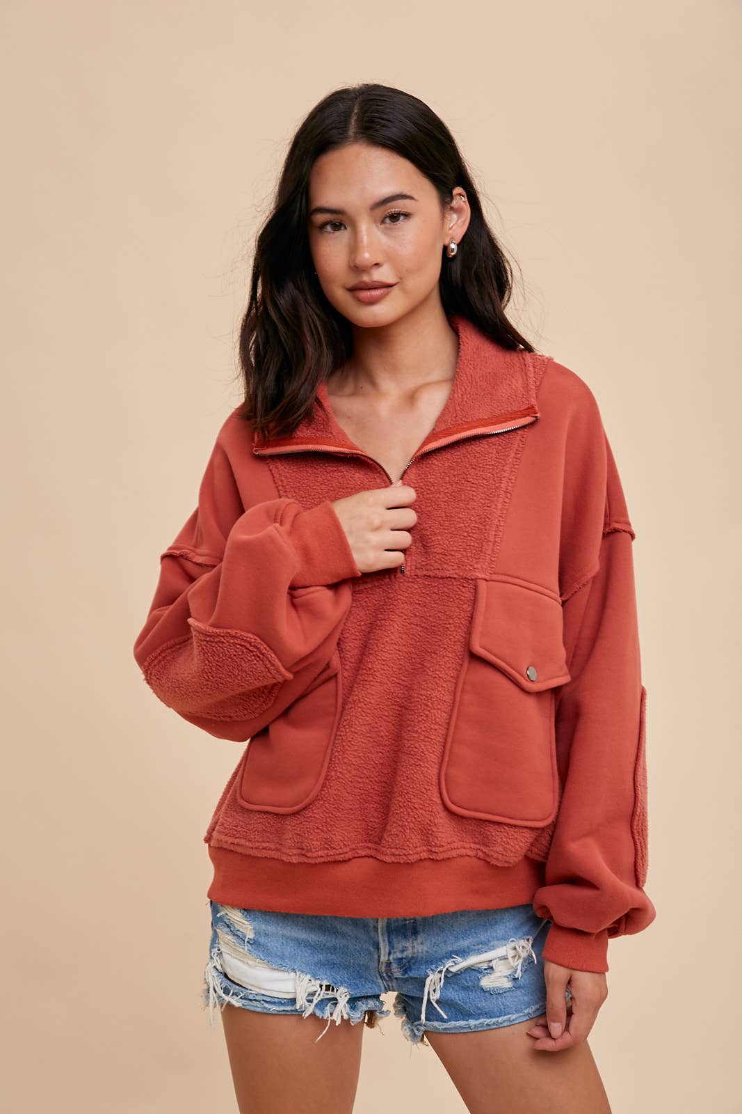 In Loom - Vendita all'ingrosso Felpa in pile - Donna - PILE CON ZIP 1/4 A CONTRASTO INVERSO0