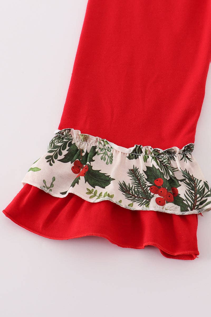 Aspen Rain Boutique - Wholesale Top & Pant Set - Kids - Green holly floral smocked ruffle pants set2