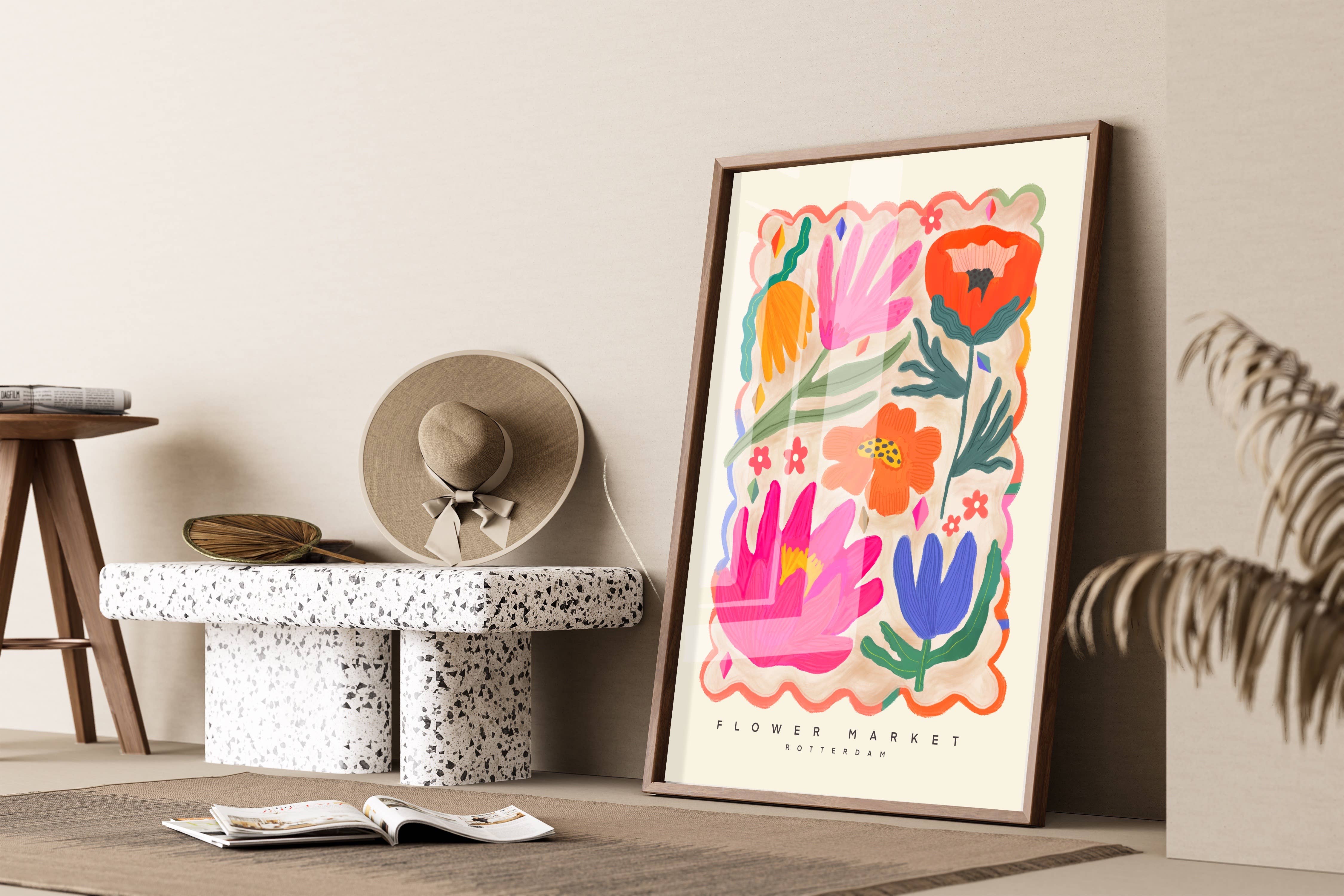 Kate Fox Design – wholesale Art print – Colourful Flower Market Print, Illustration, Modern, Pink5