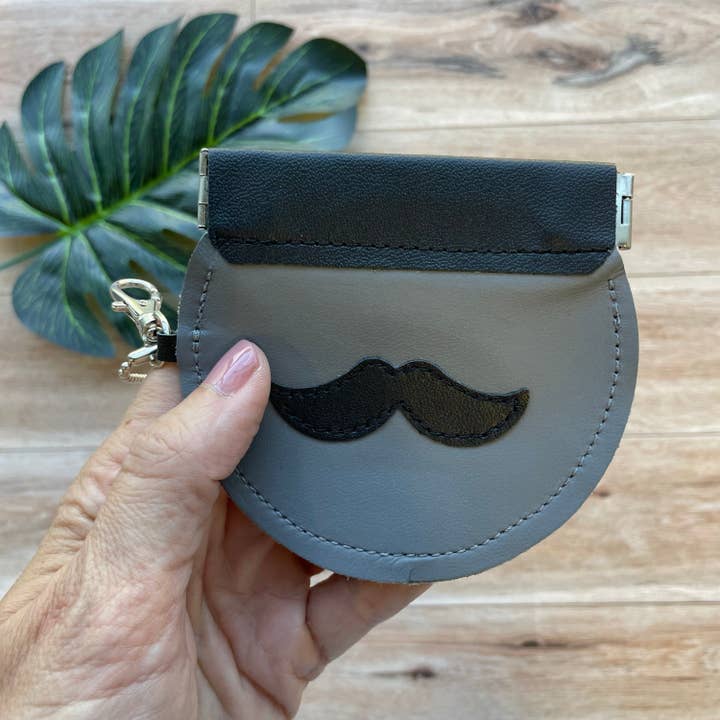 Mally Designs - Wholesale Coin Purse - Women's - Moustache Coin Purse, Leather Change Purse, Pinch Purse