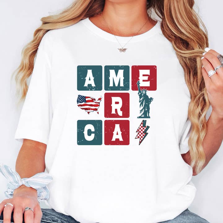 Maglietta Grafica del 4 Luglio Americana per la vendita all'ingrosso da parte di Happy Mail Wholesale