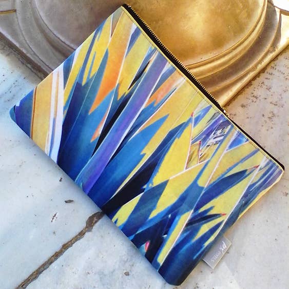 Plant Burst Yellow Zip Pouch Bag for wholesale by Rebecca Harman