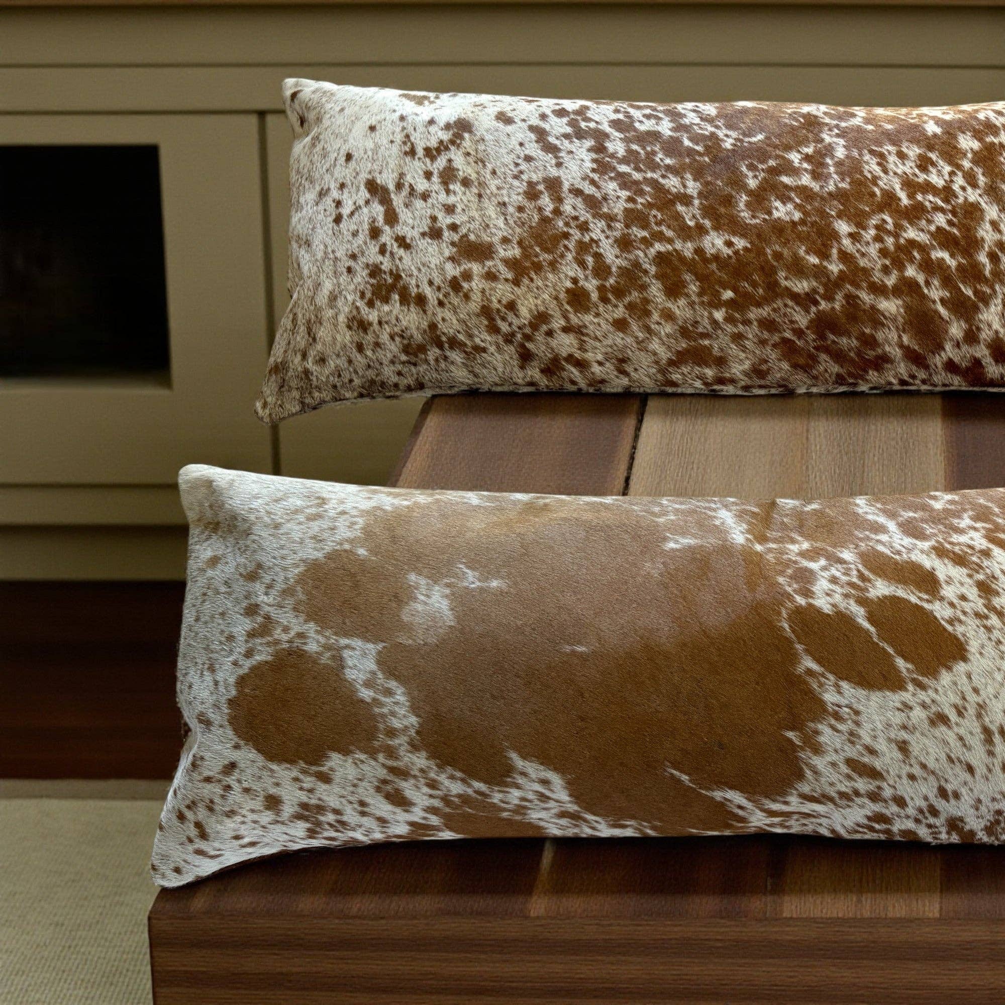 Ranch Junkie - Wholesale Throw Pillow Cover - 12x36 Genuine Cowhide Pillow Covers Lumbar Caramel Brown Double Sided Highlands Cowhide Pillow2