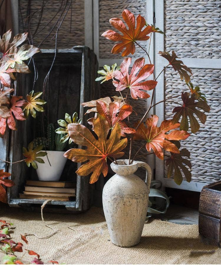 Rustic Reach - Wholesale Artificial Plant - Artificial Fatsia Leaf in Autumn Red 32" Tall7
