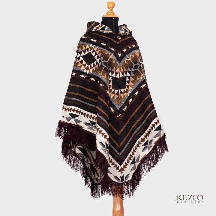 KuzcoHandmade - Wholesale Poncho - Unisex - Native Alpaca Poncho, Traditional Ecuadorian Poncho,V-Shaped