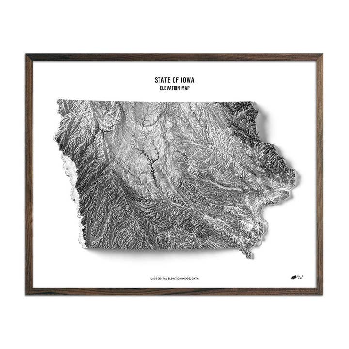 Iowa Elevation Map for wholesale by Muir Way