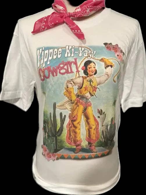 Yippie Ki Yay on White Crew / Western / Cactus for wholesale by Bling-A-GoGo, LLC