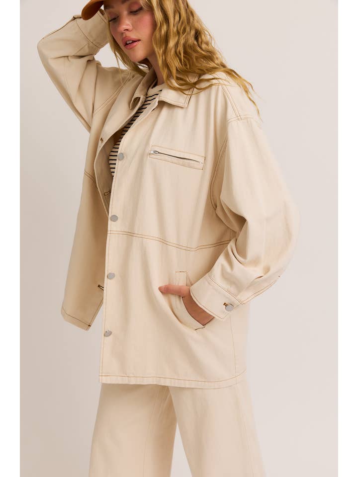 CREAM CONTRAST STITCH DETAIL OVERSIZED TWILL JACKET
for wholesale on Faire