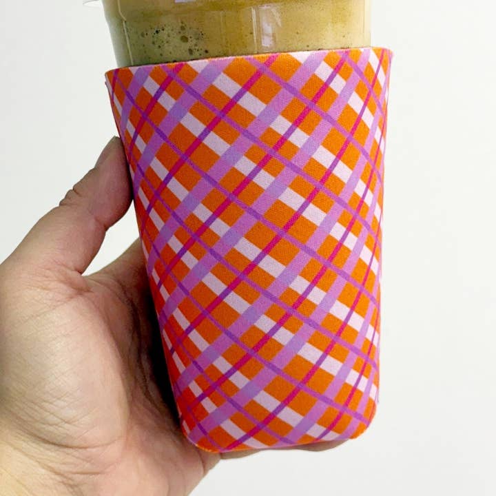Manga para Café Gelado, Design de Xadrez Laranja e Roxo de Verão por atacado de Sonny Rising
