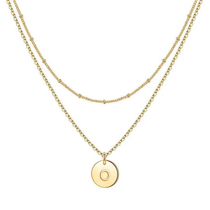 Nakoa The Label - Wholesale Pendant/charm necklace - Waterproof 18K Gold Plated Stainless Steel Necklace - Dainty Double Layer Initial A-Z Pack18