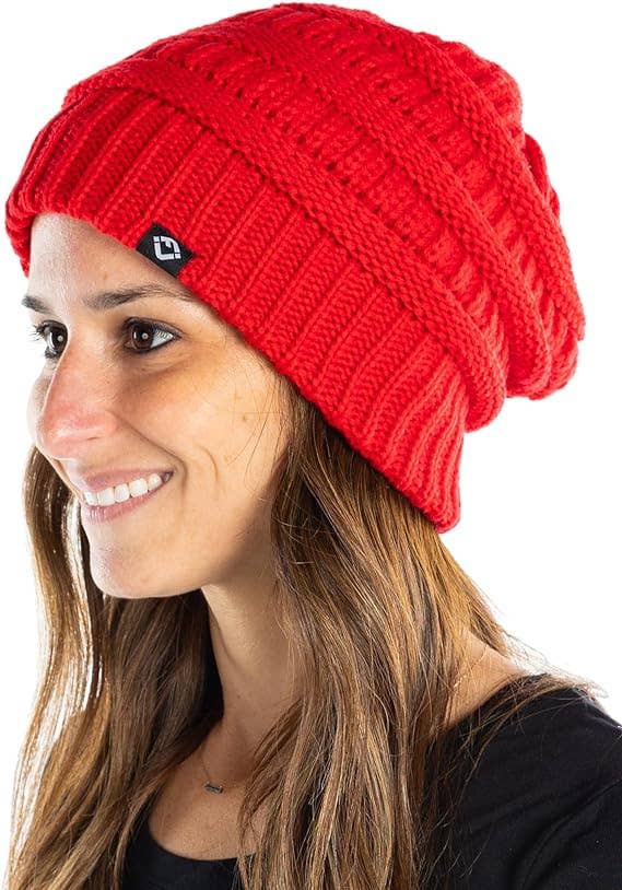 Funky Junque - Wholesale Beanie - Women's - FJ Satin Lined Solid Ribbed Beanie - Red0
