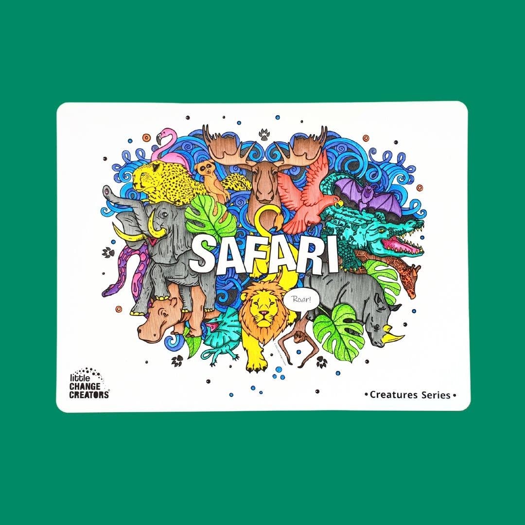 Little Change Creators - Wholesale Coloring Mat - Kids & Baby - SAFARI | Washable Animal Colouring Activity Mat6
