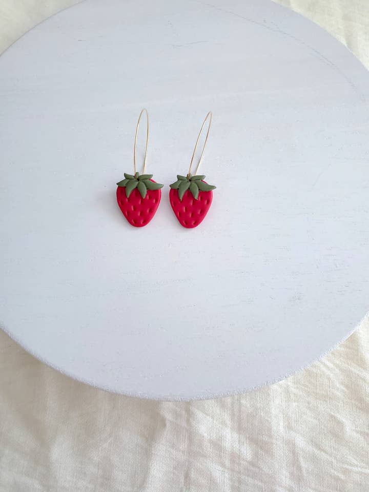 Strawberry Polymer Clay Hoops for wholesale by EmJay Designs