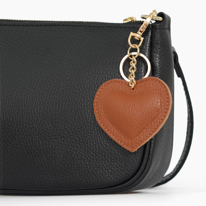 Sarta Pelle - Wholesale Keychain - Women's - Valentina Italian Leather Love Heart Keyring - Tan, Pebbled