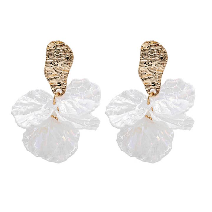 Perimade & Co. LLC – wholesale Dangle earrings – White Cracked Shell Flower Petal Earrings in Stainless Steel8