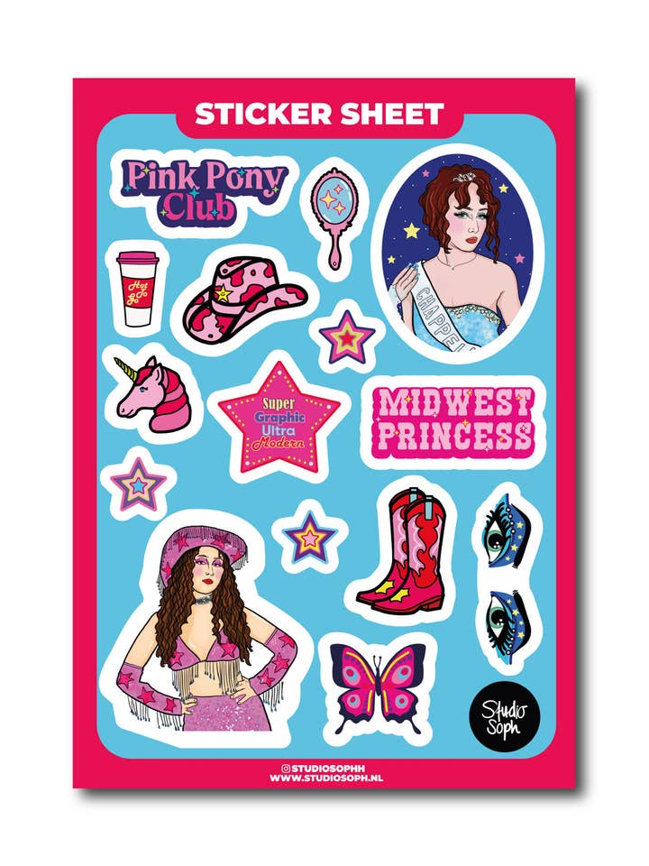 Foglio di Adesivi Chappell Pink Pony A5 per la vendita all'ingrosso da parte di Studio Soph (We Pay Your Import Fees - We Ship DDP)