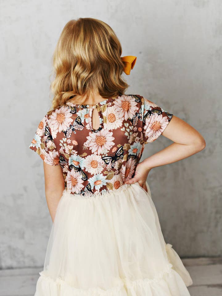 Oopsie Daisy - Wholesale Dress - Kids - Kids Ecru Pastel Butterfly Tulle Fancy Summer Dress