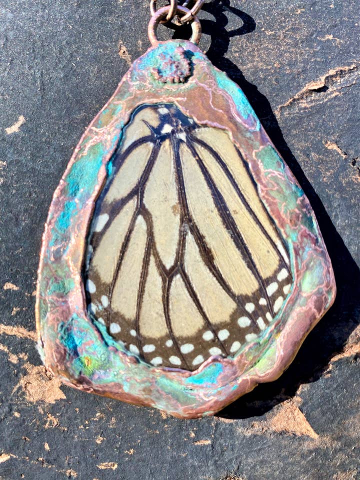 Real Monarch Butterfly Lower Wing Necklace for wholesale by The Poshโmina
