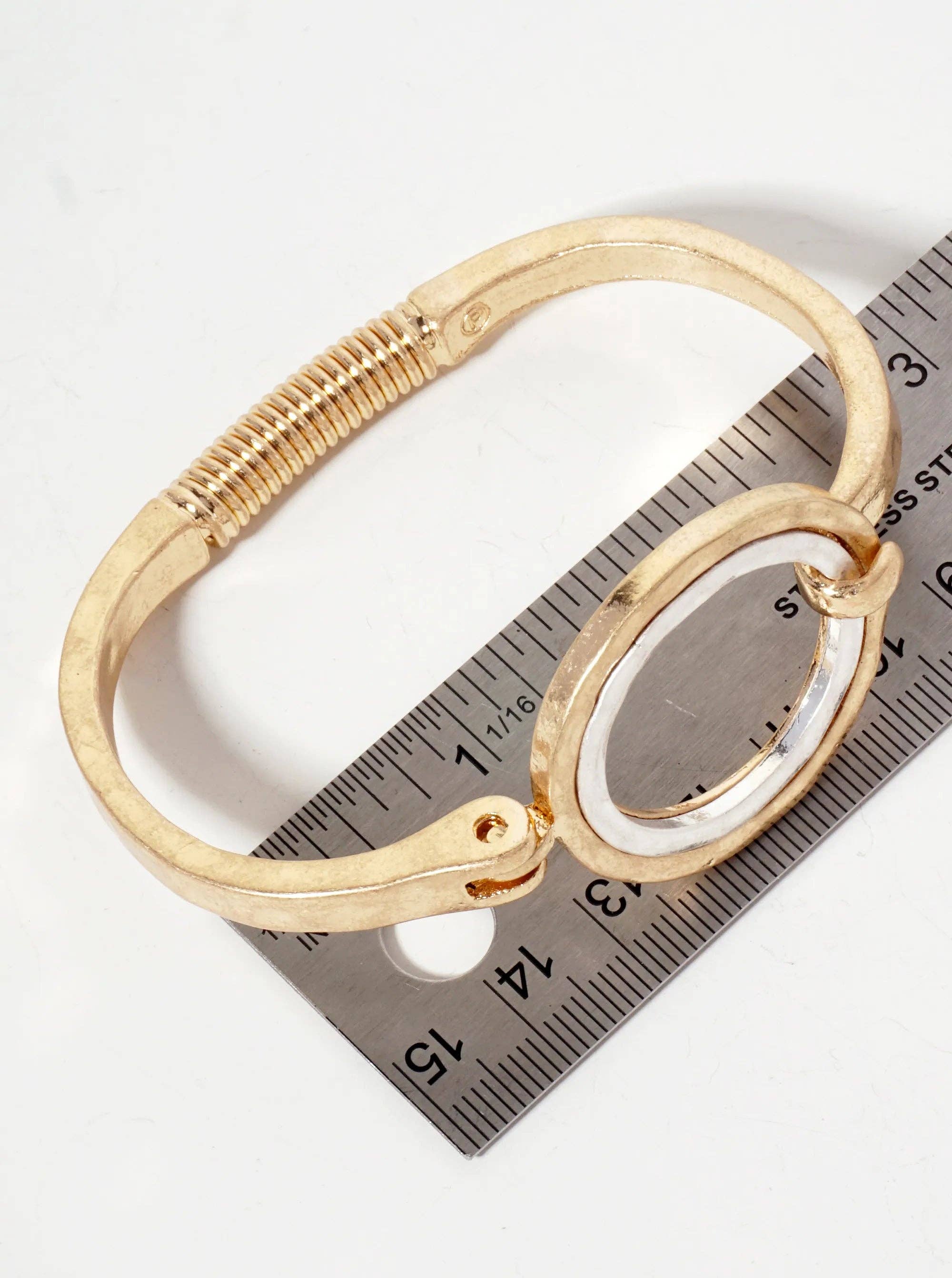 Wild Honey - Wholesale Bangle Bracelet - Hammered Dual-Tone Circle Hook Hinge Bracelet2
