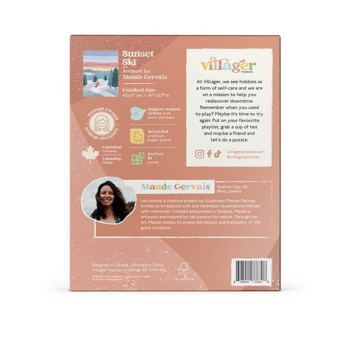 Villager Puzzles - Wholesale Puzzle - Adult - Sunset Ski | 500-Piece Puzzle for Adults | Designed in Canada by Maude Gervais2