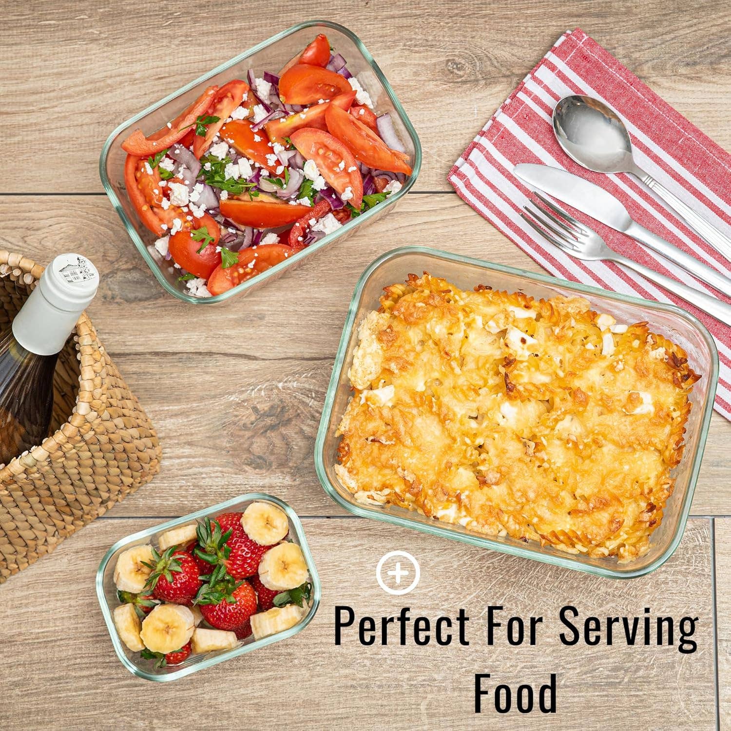 Moss & Stone - Vente Appareils électroménagers - Ensemble de 3 grands récipients de stockage en verre avec couvercles, 101 oz/ 54 oz/ 16 oz, récipient alimentaire rectangulaire profond en verre avec couvercle, étanche, compatible micro-ondes, lave-vaisselle et four.4