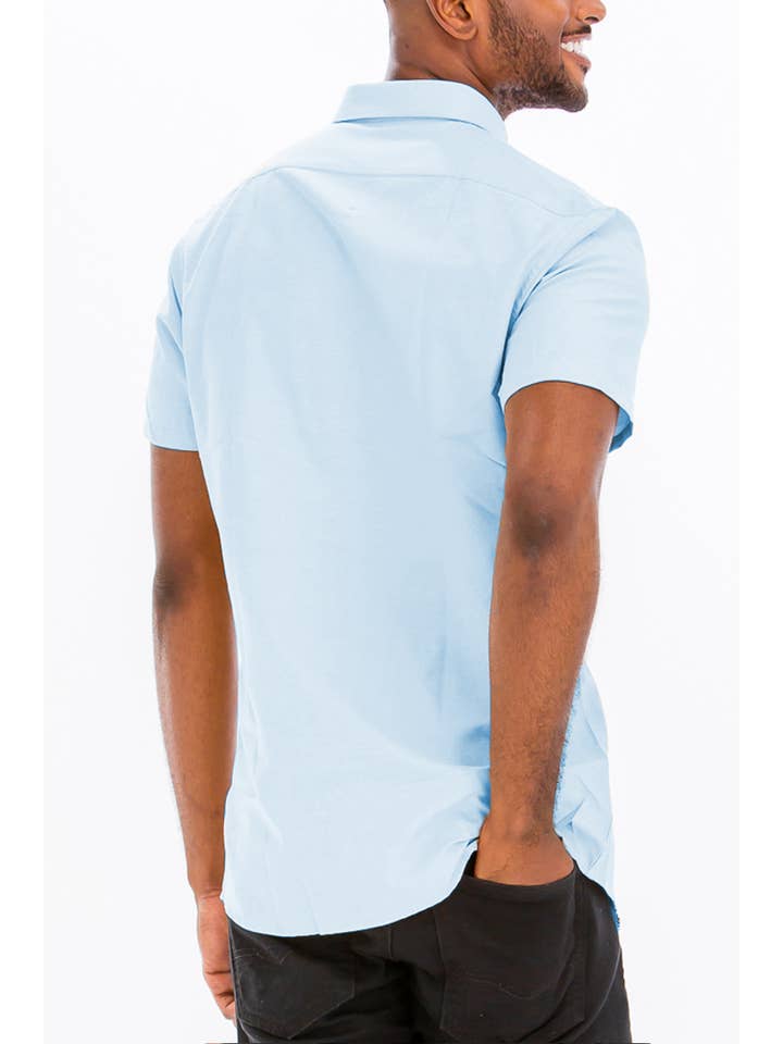 WEIV - Wholesale Button Down Shirt - Men's - Solid Chambray Short Sleeve Button Down Shirt