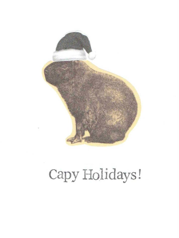 Capy Holidays Funny Christmas Card | Capybara Holiday Card Weird Animal Humor for wholesale by BlueSpecsStudio