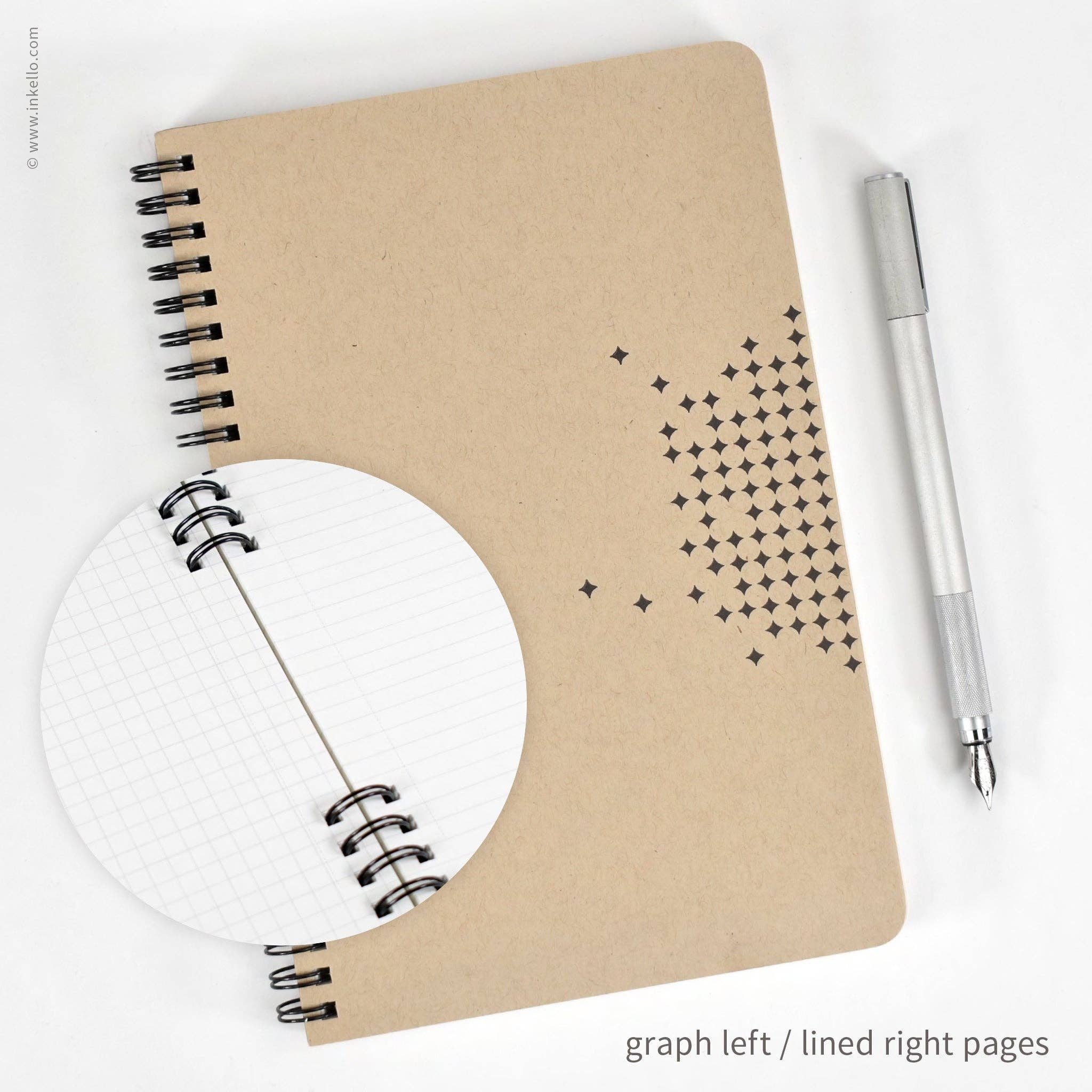 Inkello Letterpress - Wholesale Notebook - Star Spiral Notebook with Kraft Cover and Black Ink (#464)2