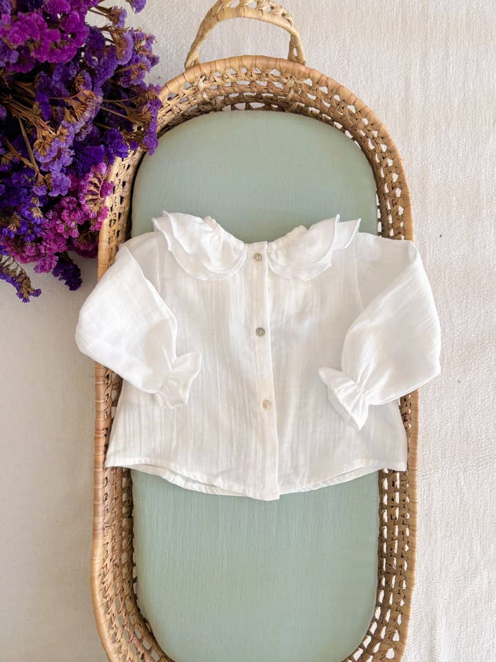 Maria Jasmim Baby & Child - Wholesale T-Shirt - Baby - White Muslin Blouse with Ruffles1