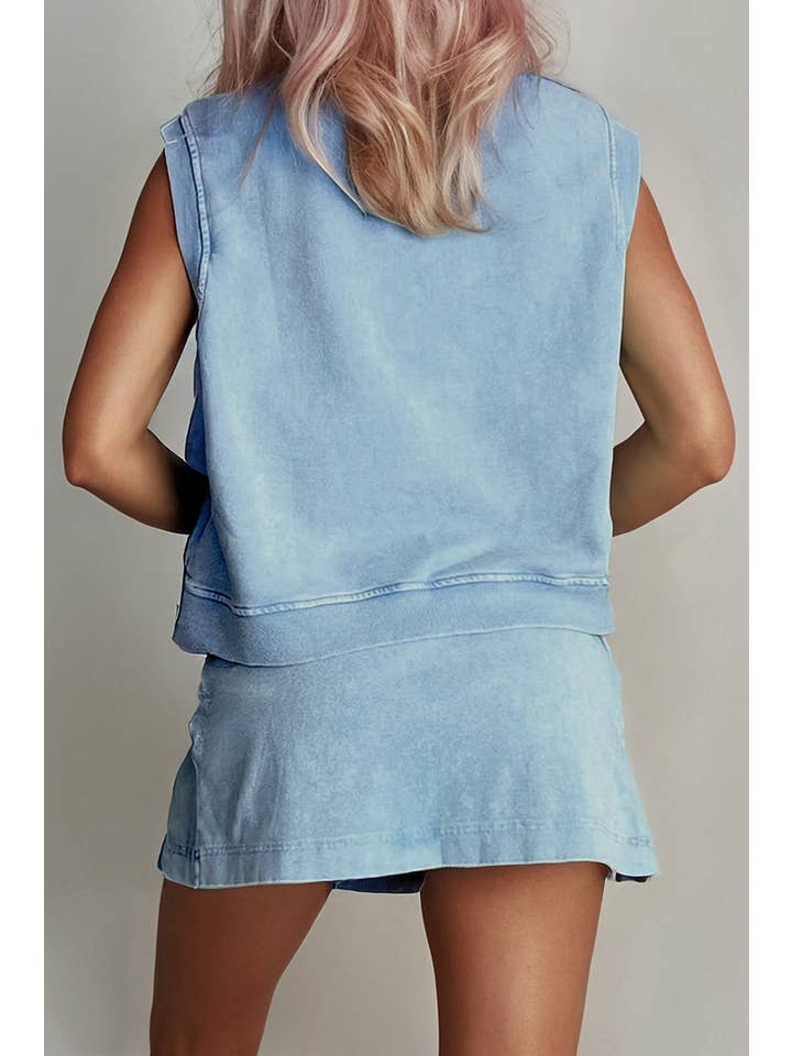 LA Society - Wholesale Top & Skirt Set - Women's - Mineral-Wash Tank Top and Lined Split Skirt 2-Piece Set