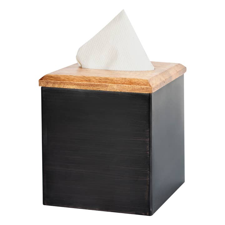 Salem Oil Rubbed Bronze & Wood Square Tissue Box for wholesale by nu steel