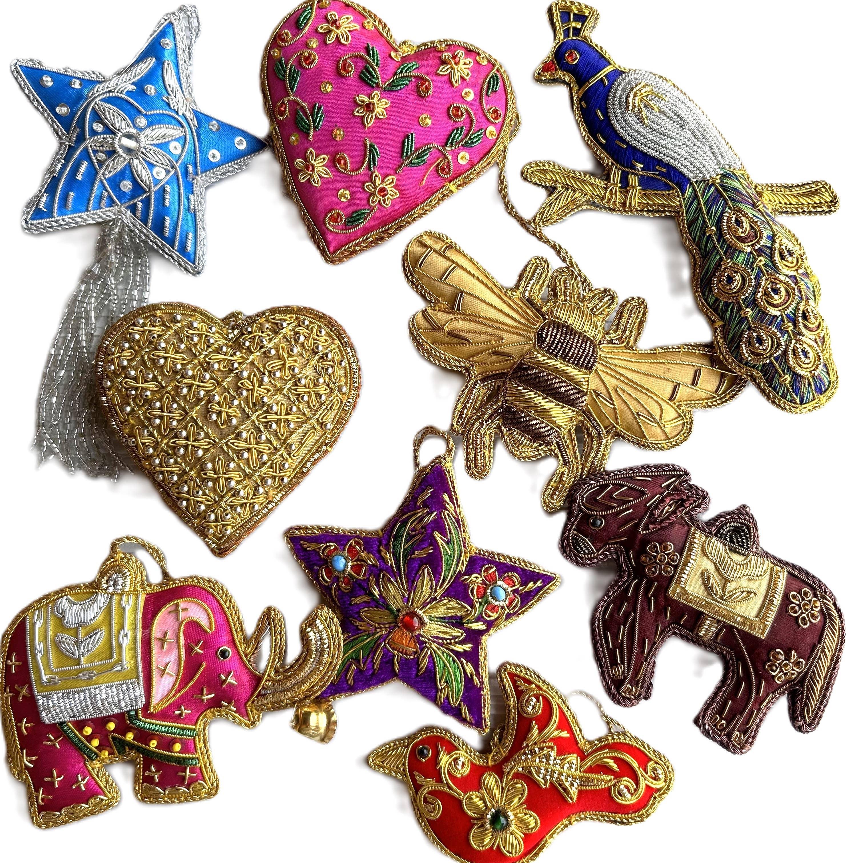 Silk Road Traders – wholesale Ornament – Handmade, Embroidered Zari Christmas & Valentine Ornaments2