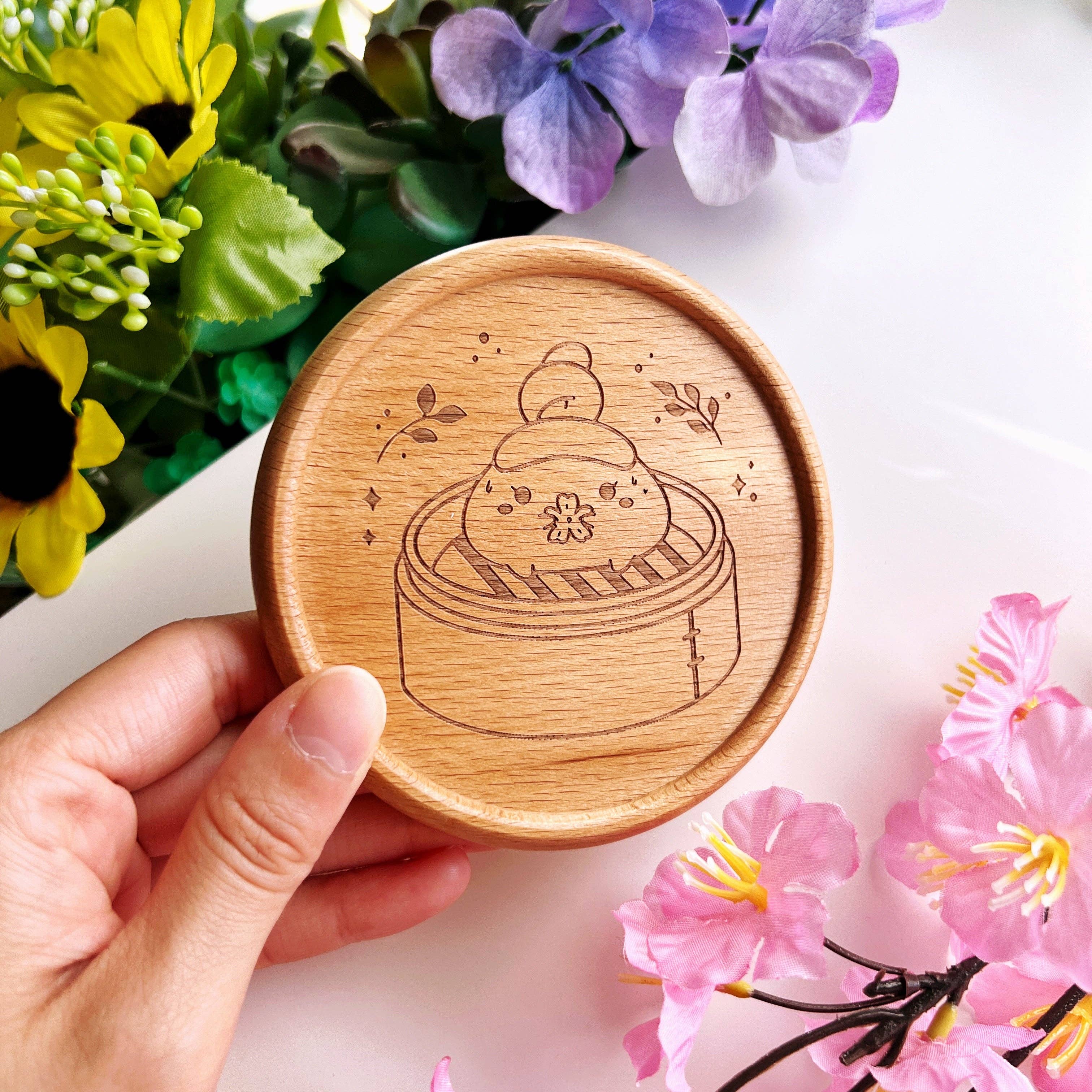 SumLilThings - Wholesale Coasters - Wooden Coaster - Dimsum Steaming Bunny3