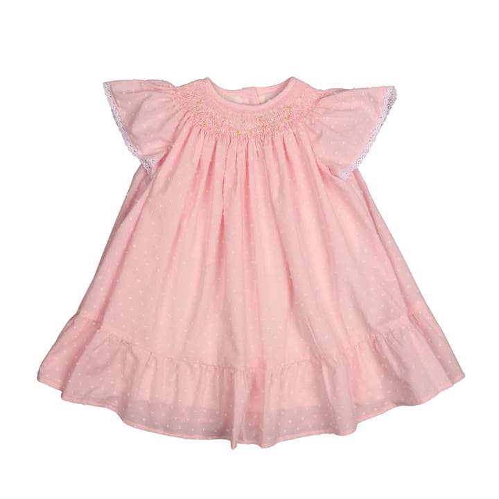NADINE | Girls Pink Plumeti Hand-Smocked Dress for wholesale by Bebe Sweeny